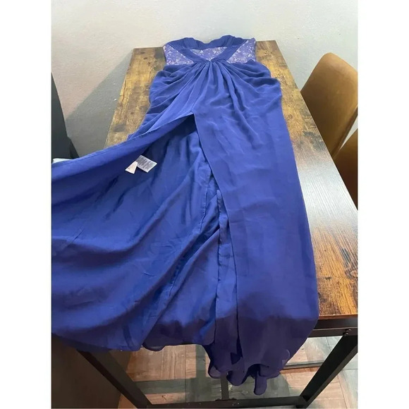 BCBGMAXAZRIA BLUE NATALEA STRAPLESS RUCHED-BODICE GOWN SIZE 4 - Picture 13 of 15
